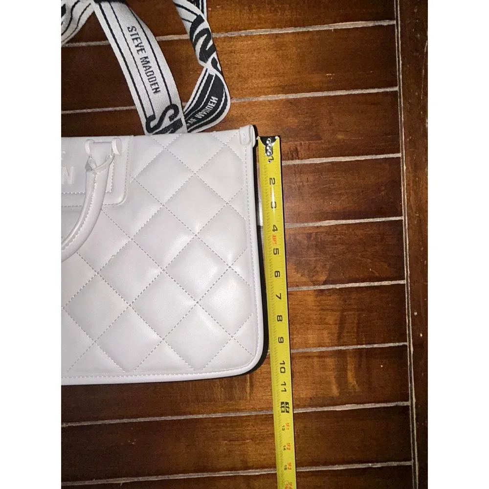 Steve Madden White Quilted Satchel Bag Top Handle‎ Shoulder Strap Purse